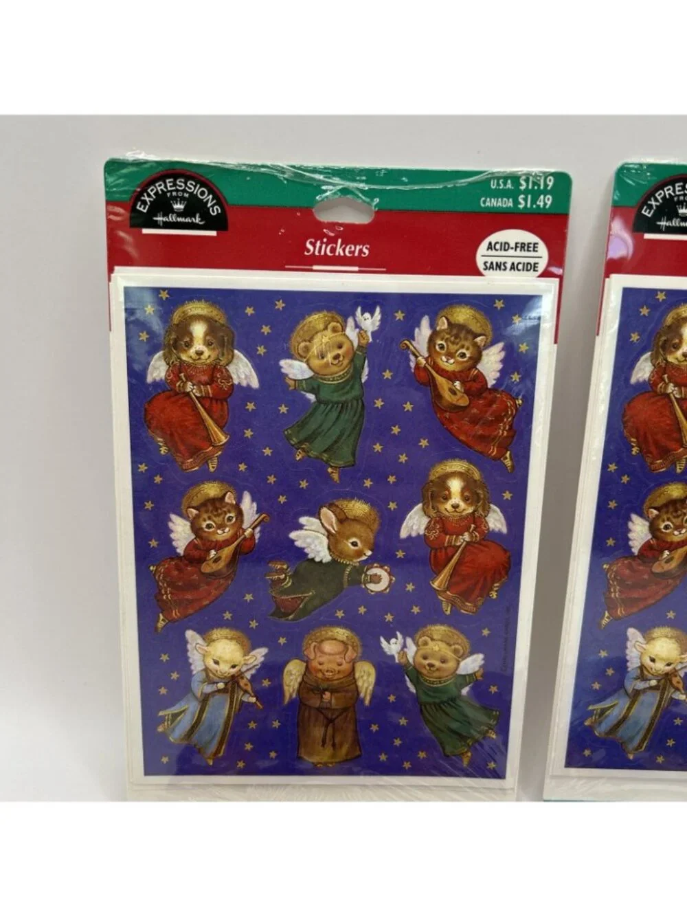 Vintage Set of 9 Sheets Hallmark Adorable Animal Angels Minstrels Stickers NIP